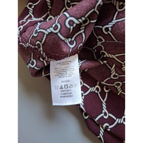 LOFT Outlet Chain Print Belted Long Sleeve Dress Womens Medium Maroon - Picture 5 of 8